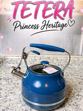 Princess House Blue Stainless Steel Whistling Tea Kettle with Handle